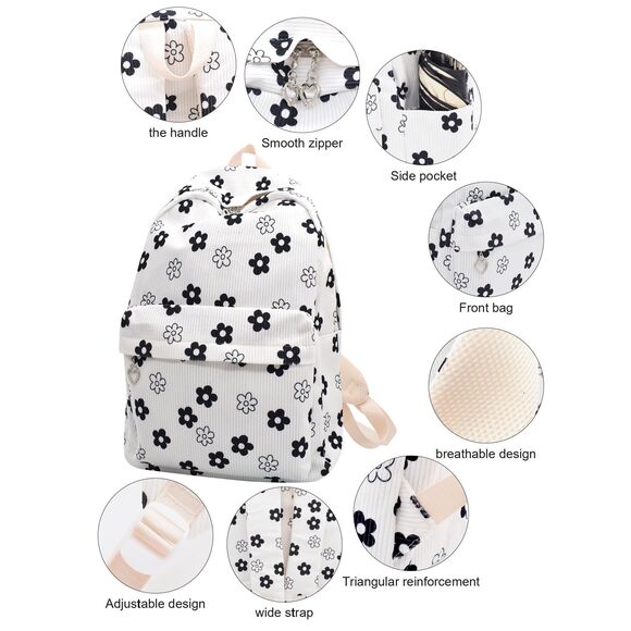 2565 Backpack Daypack Rucksack Corduroy Large Floral Everyday Cute Travel main image 6
